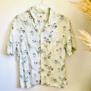 MENS LEVIS Light Green Blue Floral White Button Down Short Sleeve Shirt Top L